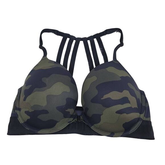 Victoria Secret Pink Black/Green Camo Wear Everywhere Push Up 34D - Picture 1 of 6